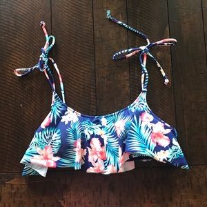 Tropical blue flower padded swimsuit top